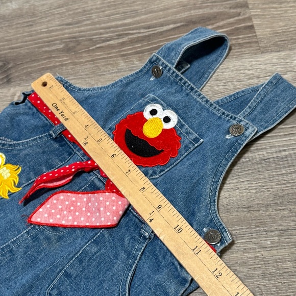 Vintage Baby Toddler Sesame Street Elmo & Zoe Denim Bib Jean Dress 2T ruffle - Picture 7 of 7